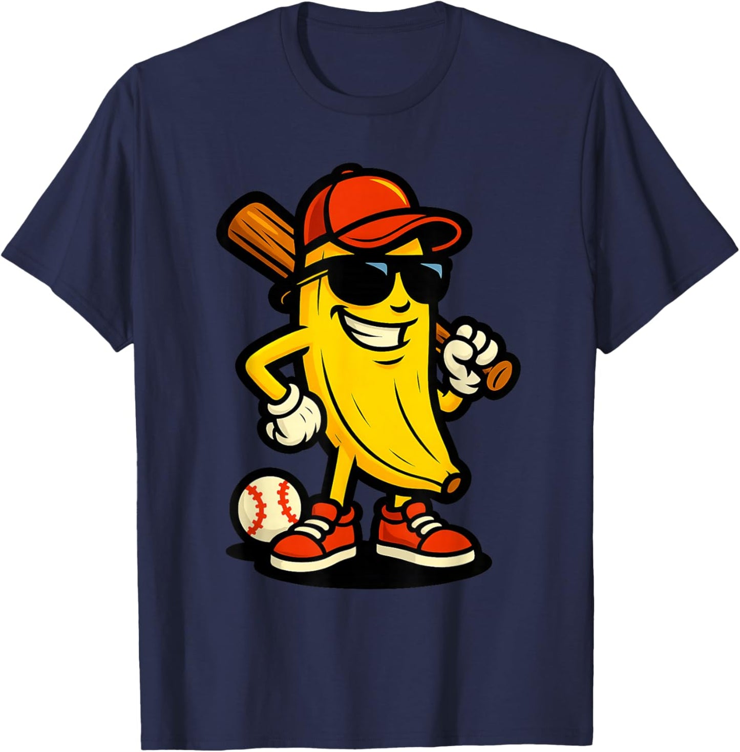 Cool Banana Baseball Cartoon Funny Sports Design T-Shirt - T-Shirt | Navy