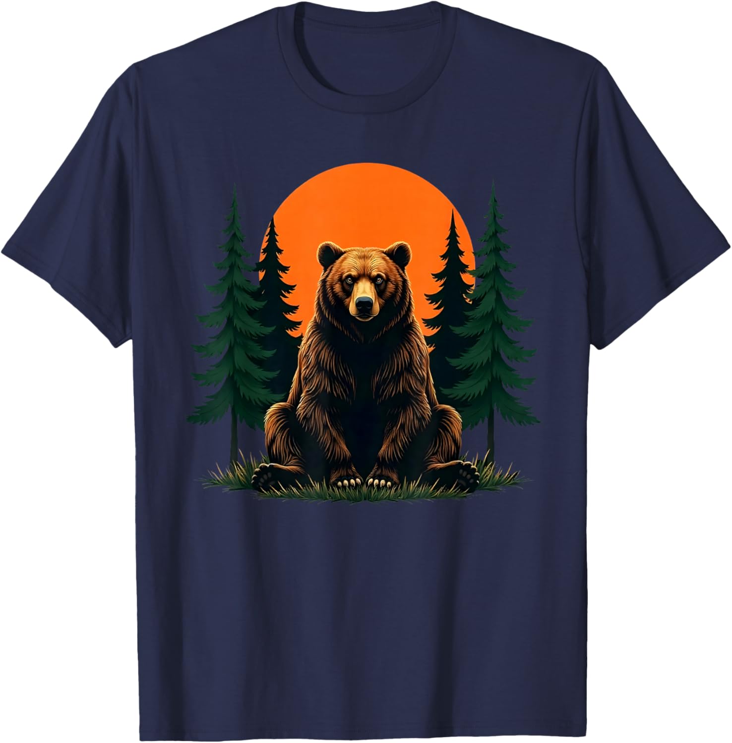 Retro Wildlife Forest Bear Outdoors Nature T-Shirt - T-Shirt | Navy