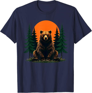 Retro Wildlife Forest Bear Outdoors Nature T-Shirt - T-Shirt | Navy