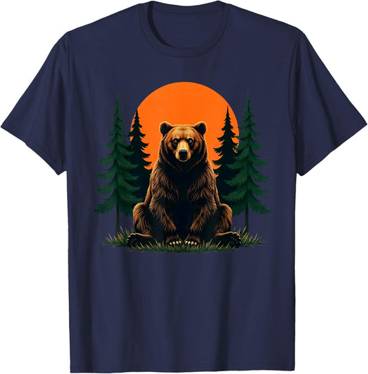 Retro Wildlife Forest Bear Outdoors Nature T-Shirt - T-Shirt | Navy