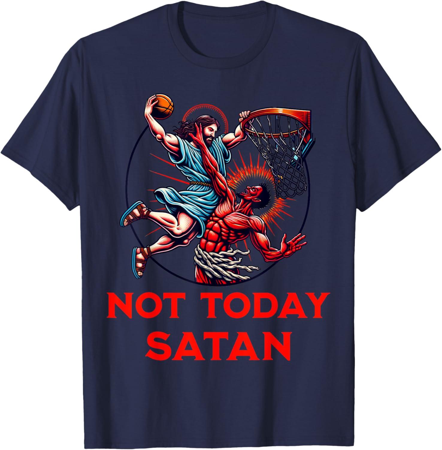 Not Today Satan Basketball T-Shirt - T-Shirt | Navy