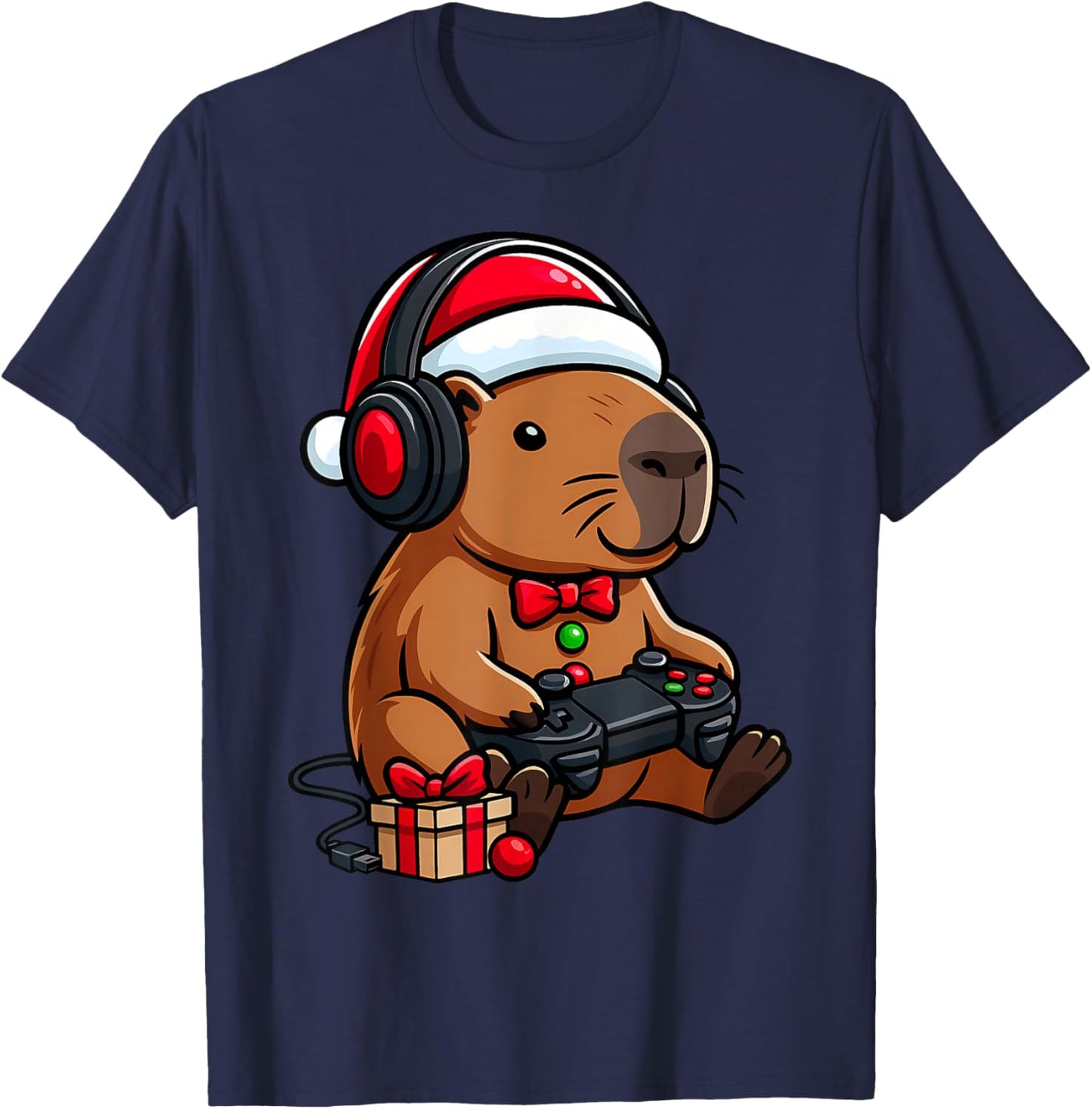 Bruh Christmas Capybara Gamer Video Gaming Men Women Kids T-Shirt - T-Shirt | Navy