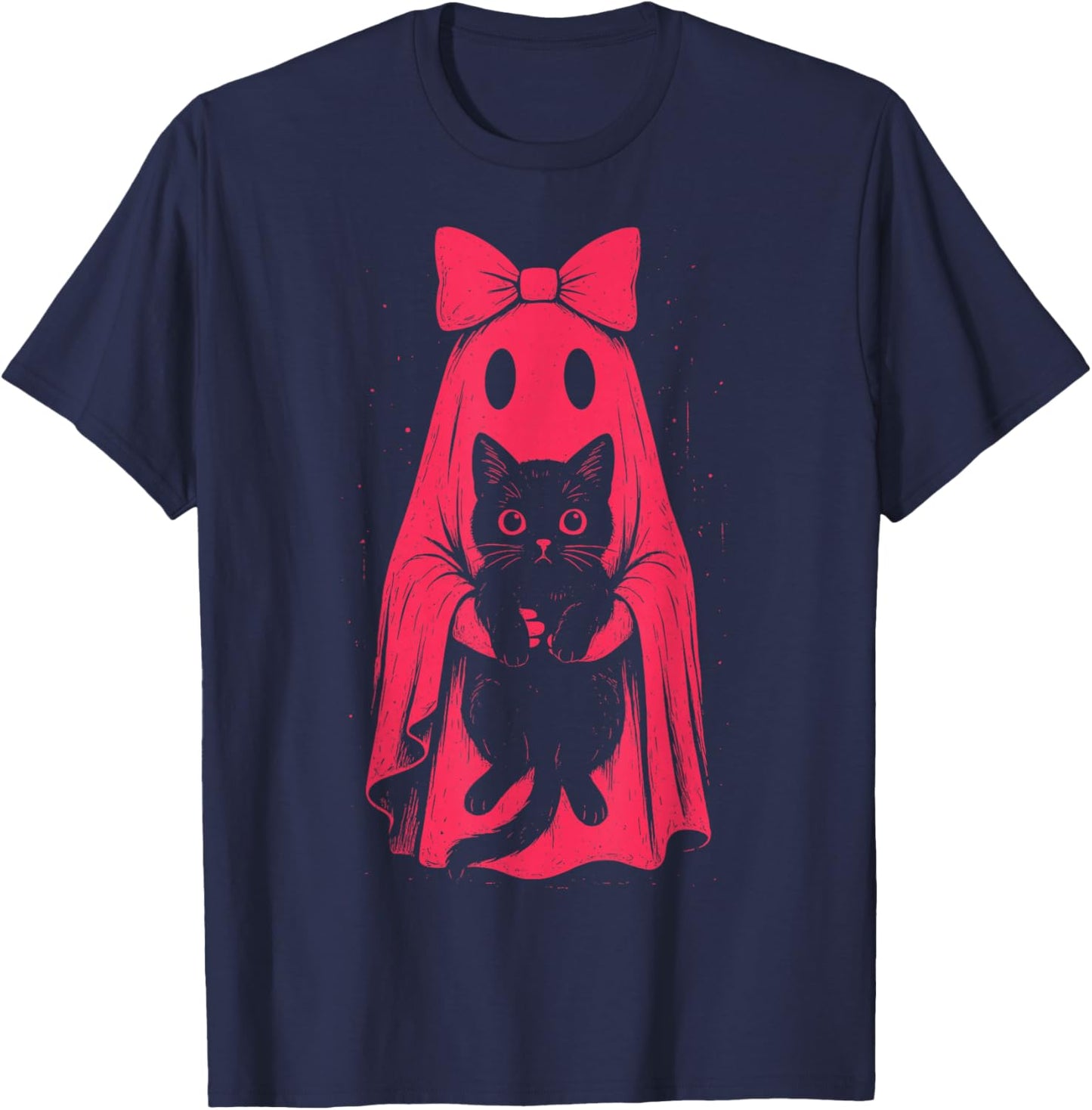 Cute Ghost Girl Holding Cat Pastel Goth Kawaii Halloween T-Shirt - T-Shirt | Navy