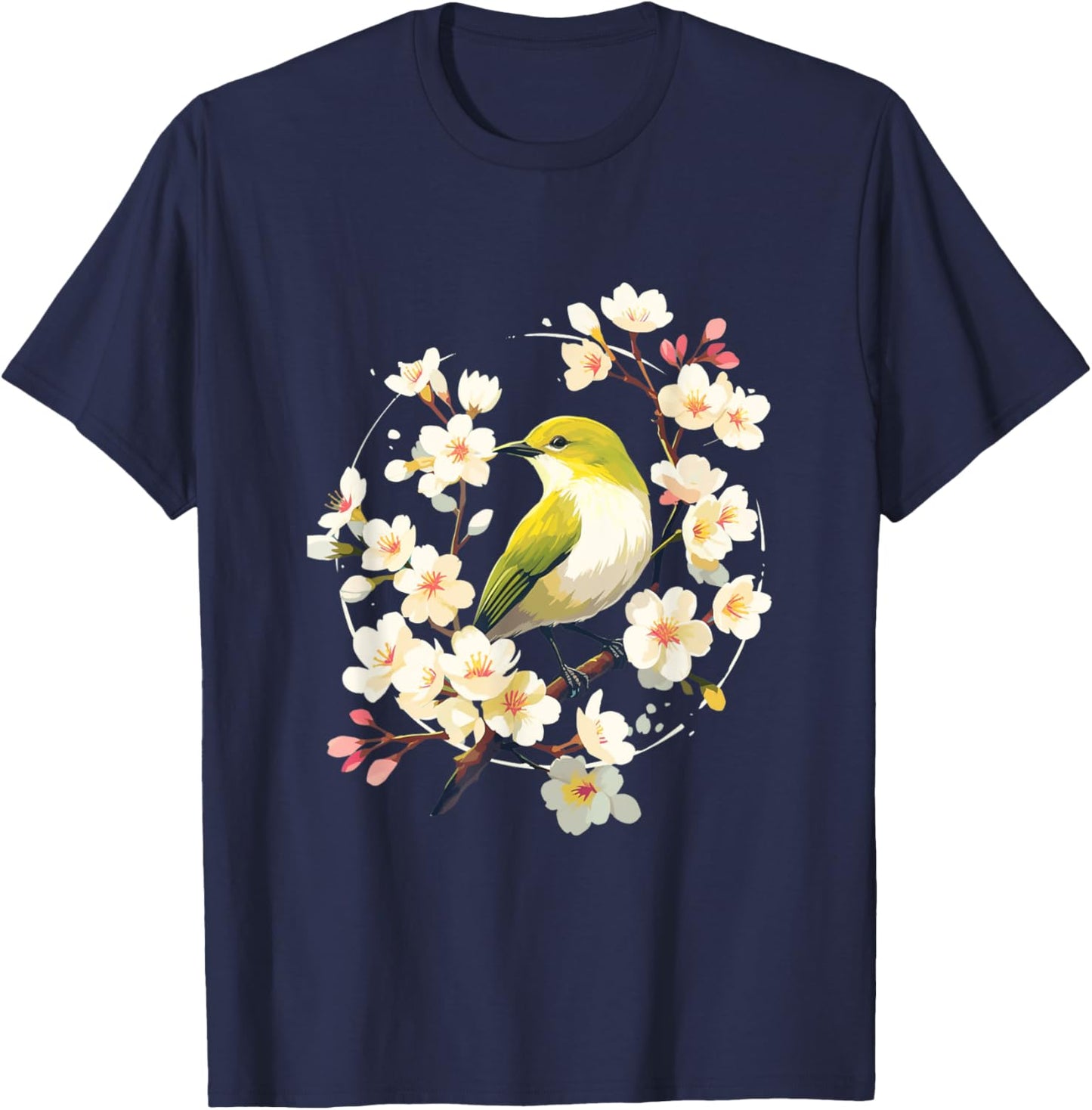 Cherry Blooms & Mejiro Moments: A Spring Affair T-Shirt - T-Shirt | Navy
