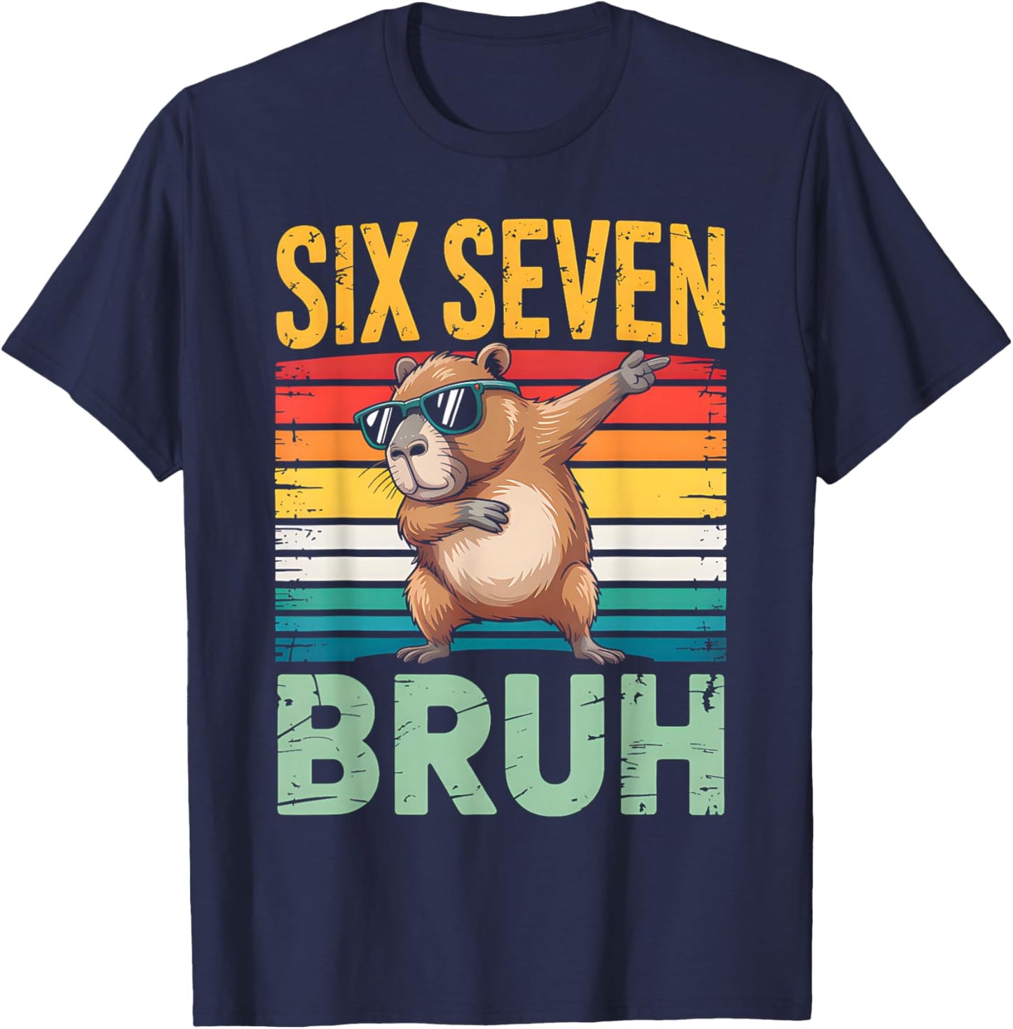 Funny 67 Meme Boys Kids 6 7 Dabbing Six Seven Bruh Capybara T-Shirt - T-Shirt | Navy