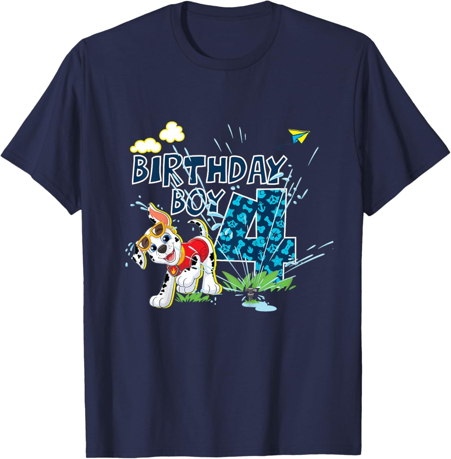 Official Paw Patrol Marshall Jumping Birthday Boy Age 4 T-Shirt - T-Shirt | Navy