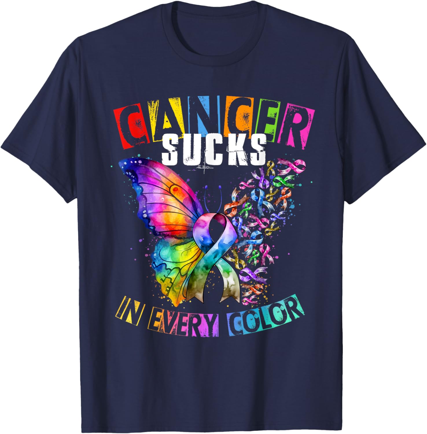 Breast Cancer awarene Sucks In Every Color Butterfly T-Shirt - T-Shirt | Navy