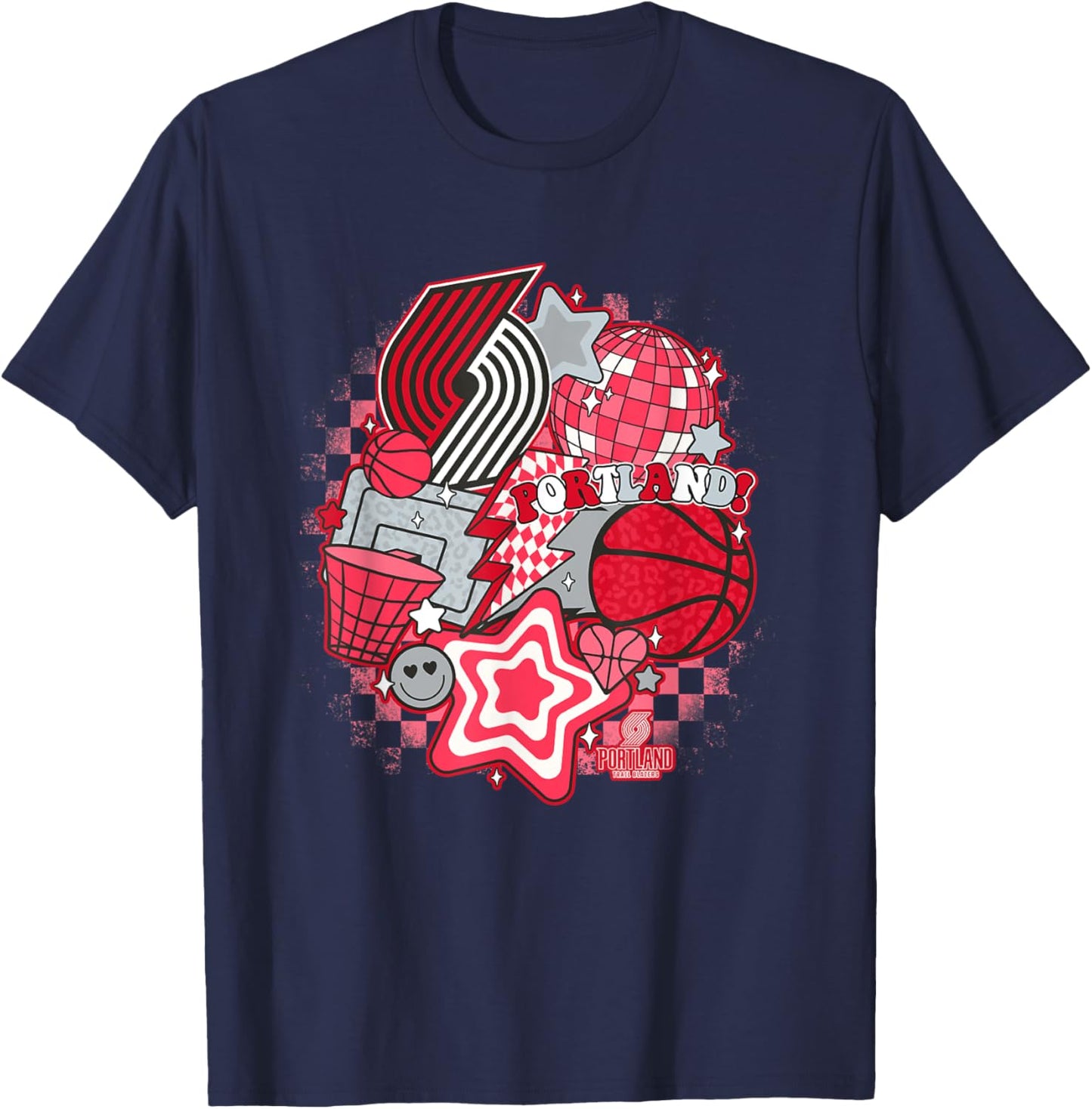 NBA Portland Trail Blazers Psychedelic Basketball Collage T-Shirt - T-Shirt | Navy