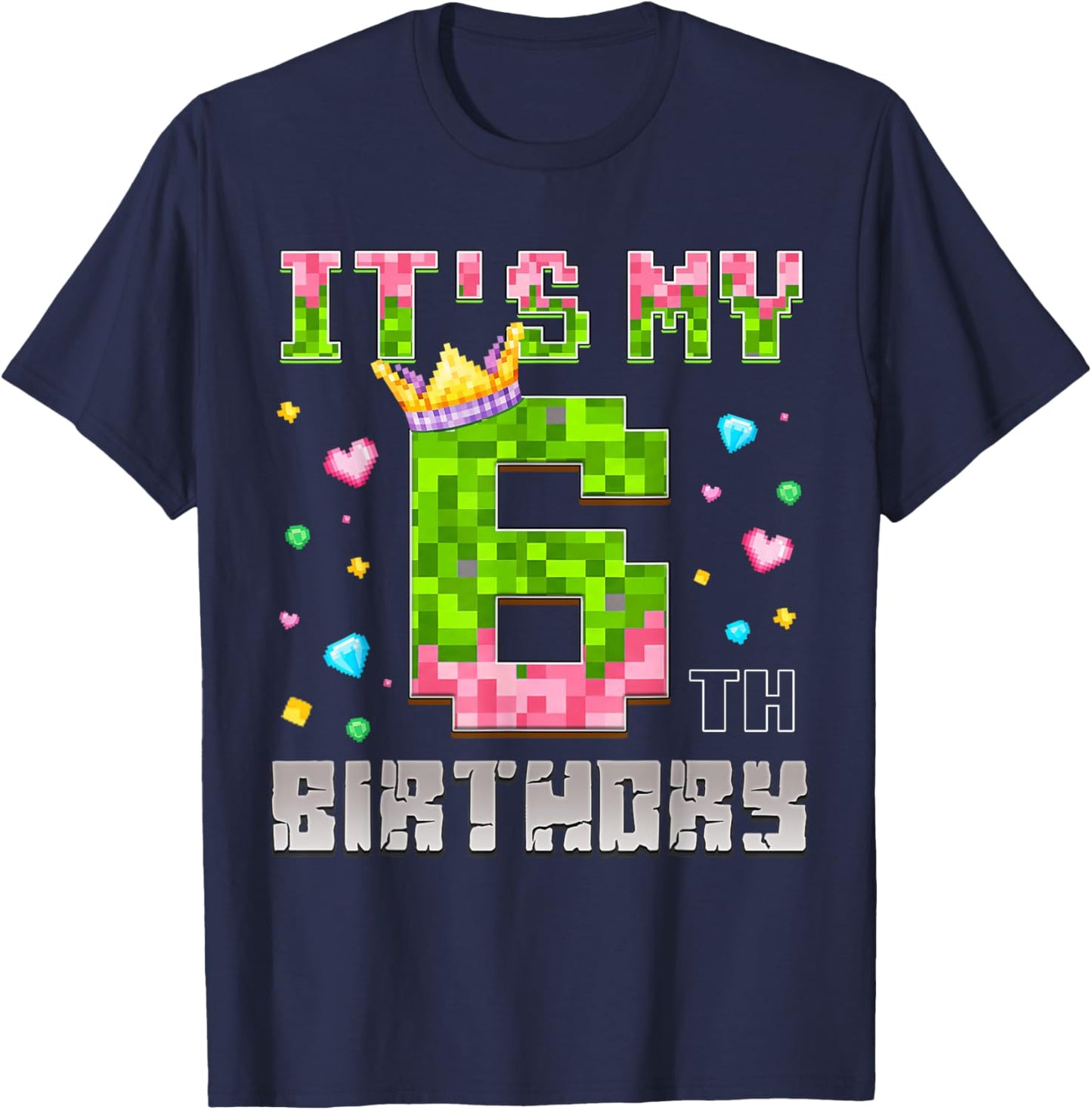Birthday Girl Shirt It's My 6th Birthday Video Game Pixel T-Shirt - T-Shirt | Navy