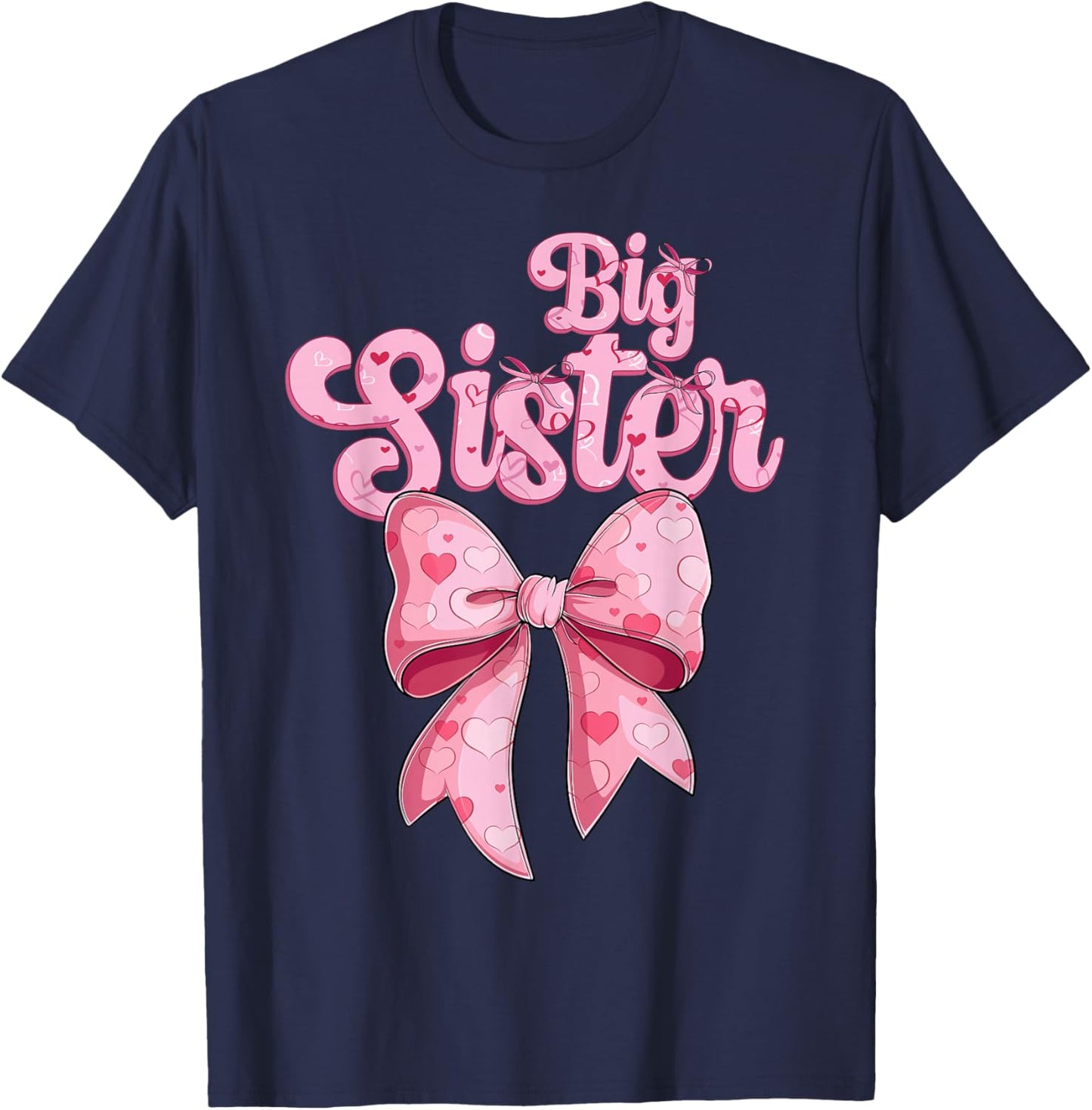coquette bow family matching Groovy pink Big Sister T-Shirt - T-Shirt | Navy