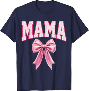 Mama Coquette Pink Bow Floral Mother's Day Mom T-Shirt - T-Shirt | Navy