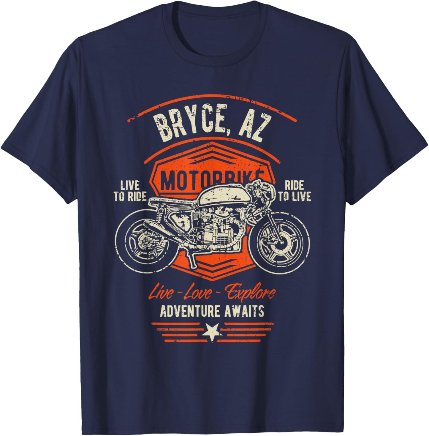 Bryce AZ USA Retro Distressed Style Motorcycle Design T-Shirt - T-Shirt | Navy