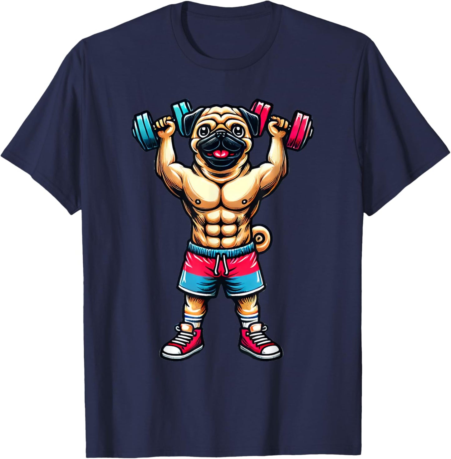 Dog Pug Powerlifting Weightlifting Gym Workout T-Shirt - T-Shirt | Navy