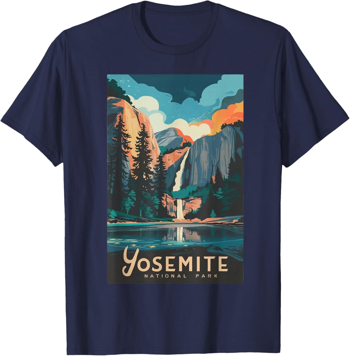 Retro Yosemite California National Park Tunnel View Trails T-Shirt - T-Shirt | Navy
