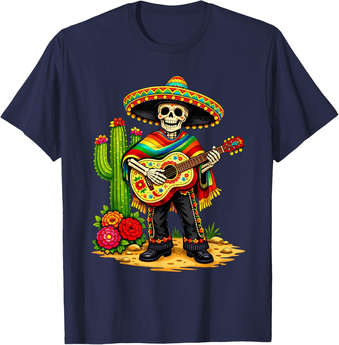 Skeleton Guitar Mexican Fiesta Sombreros 5 Cinco De Mayo Men T-Shirt - T-Shirt | Navy