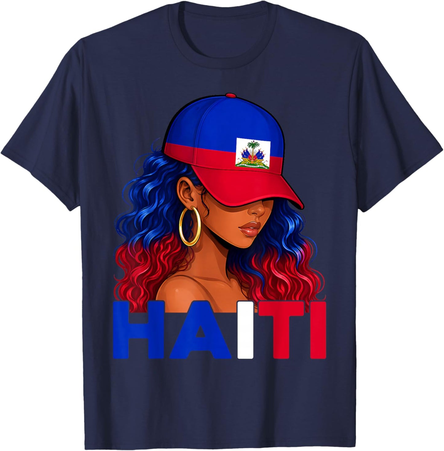 Haitian Girl Haiti Flag Proud Haitienne Women Haiti T-Shirt - T-Shirt | Navy