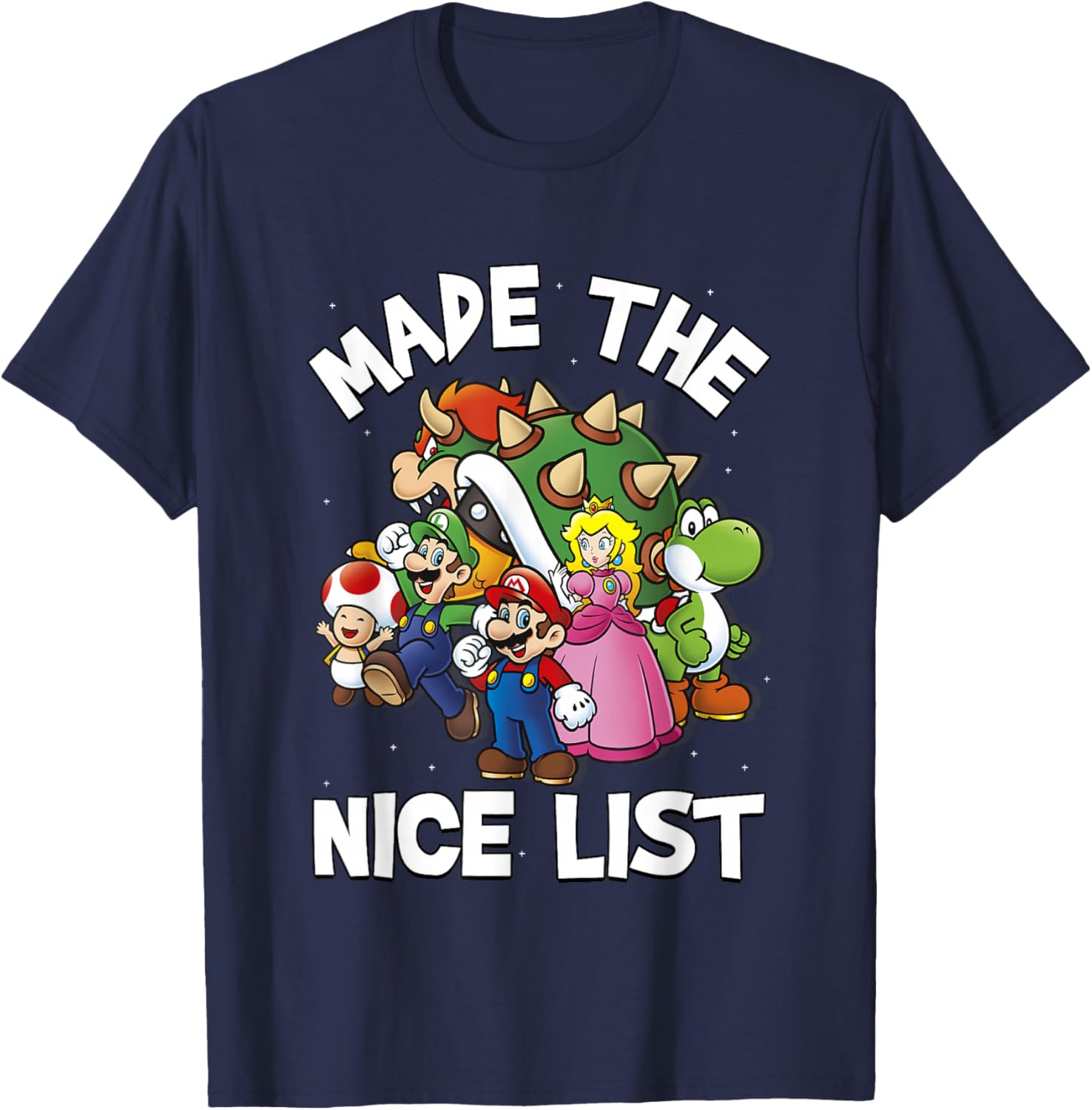 Super Mario Christmas Made The Nice List Group Shot T-Shirt - T-Shirt | Navy
