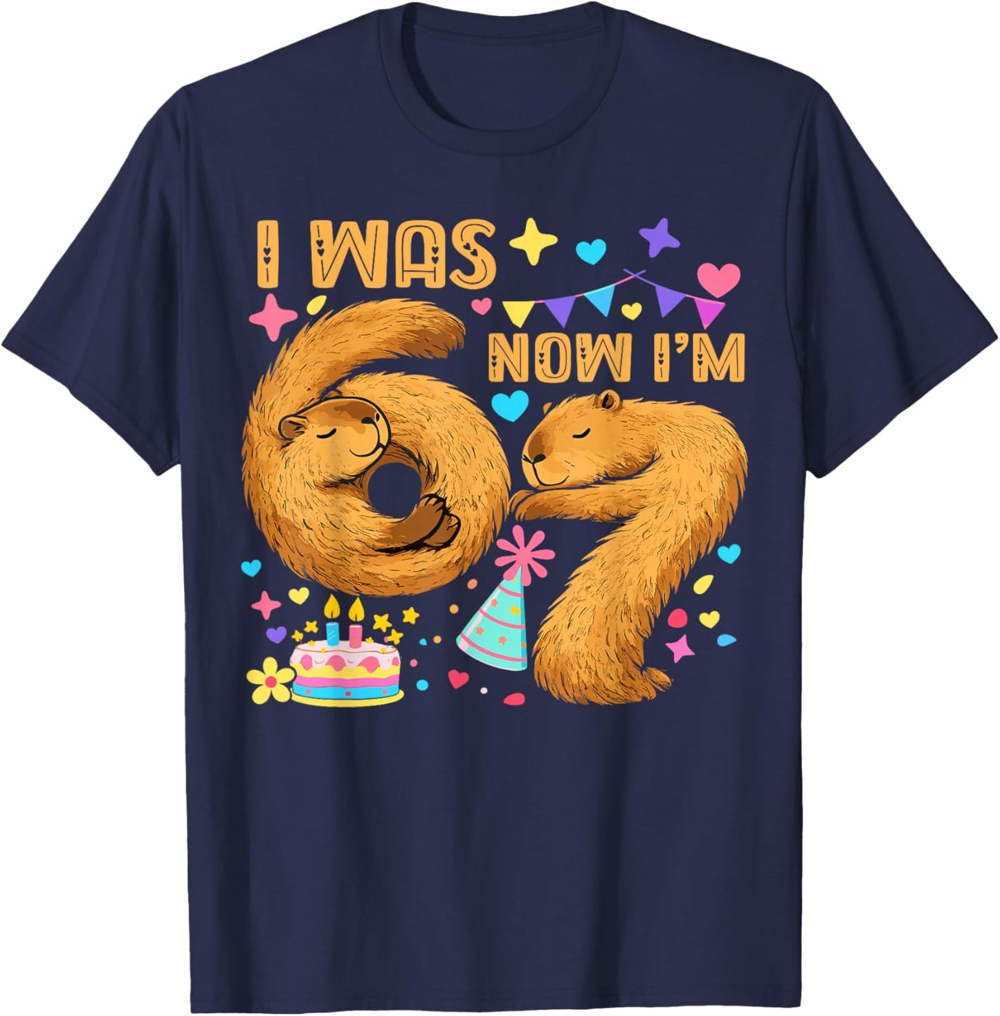 I was 6 Now I’m 7 Capy Birthday Funny Capybara 7th Birthday T-Shirt - T-Shirt | Navy