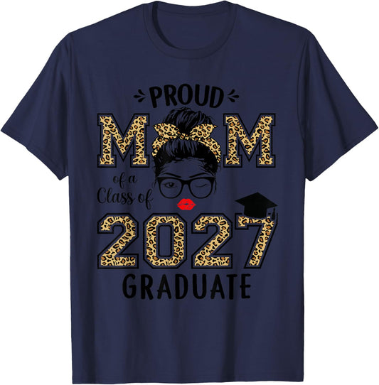 Mom Senior 2027 Proud Mom of A Class of 2027 Graduate T-Shirt - T-Shirt | Navy