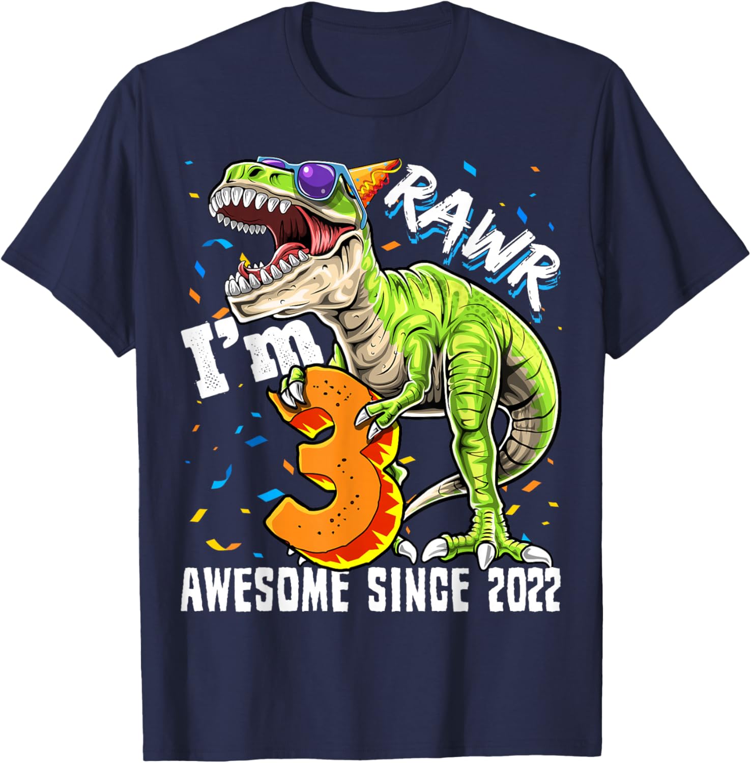 3rd Birthday T Rex Dinosaur Party Boys Rawr I'm 3 T-Shirt - T-Shirt | Navy