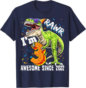 3rd Birthday T Rex Dinosaur Party Boys Rawr I'm 3 T-Shirt - T-Shirt | Navy