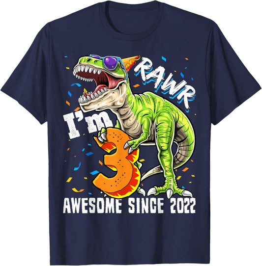 3rd Birthday T Rex Dinosaur Party Boys Rawr I'm 3 T-Shirt - T-Shirt | Navy