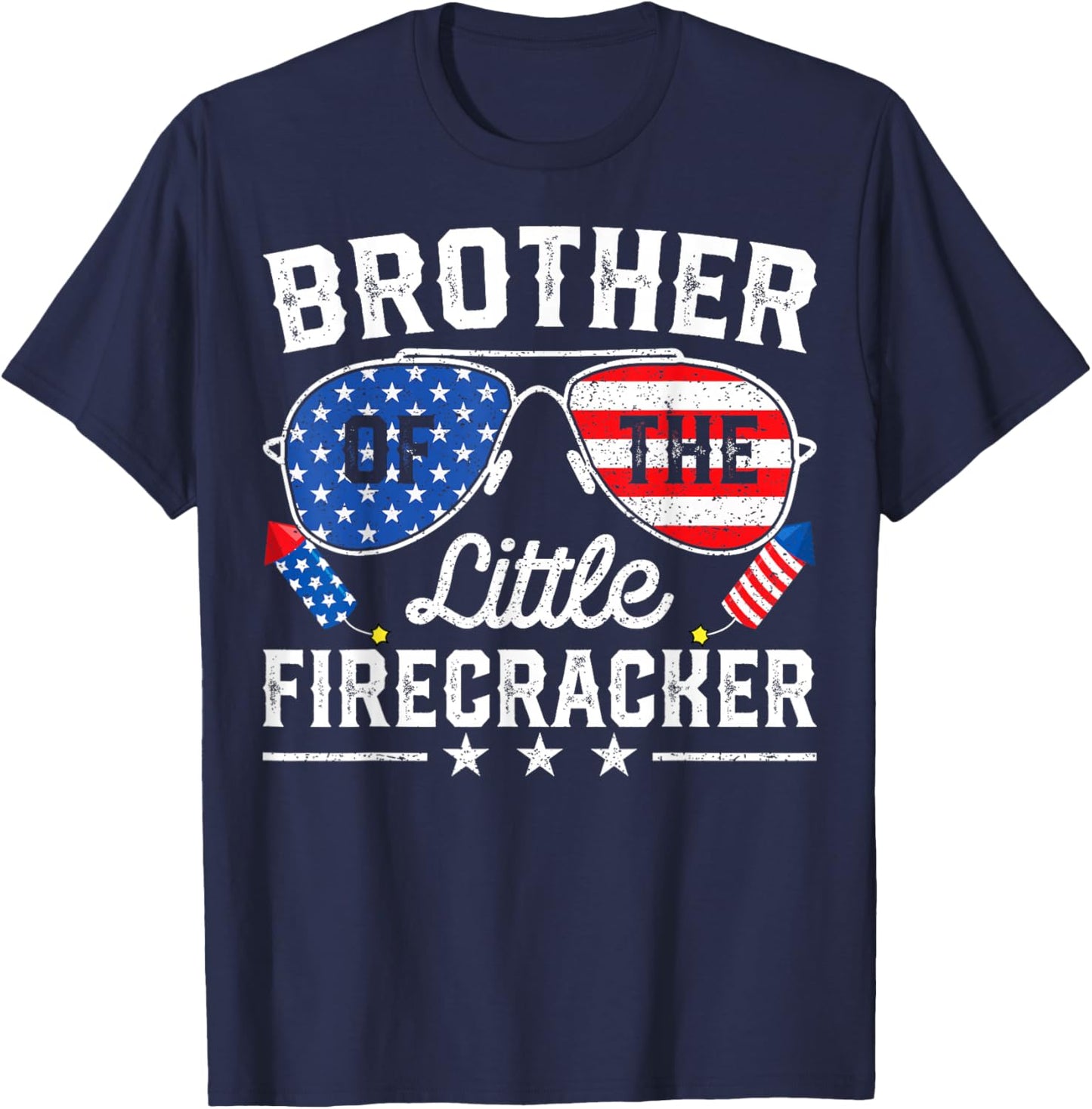 4th of July Birthday Brother Of The Little Firecracker T-Shirt - T-Shirt | Navy
