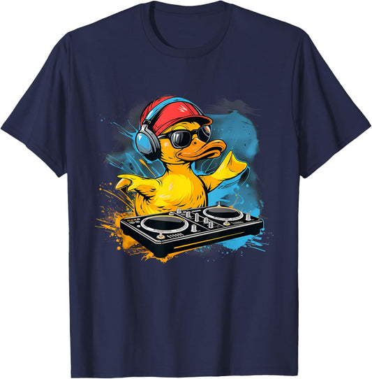 Rubber Duck Turntable DJ Rubber Duckling Music Lover Techno T-Shirt - T-Shirt | Navy