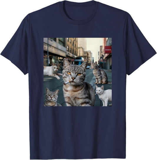Street Gangster Cats Meme Cat Lovers Funny Memes Brainrot T-Shirt - T-Shirt | Navy