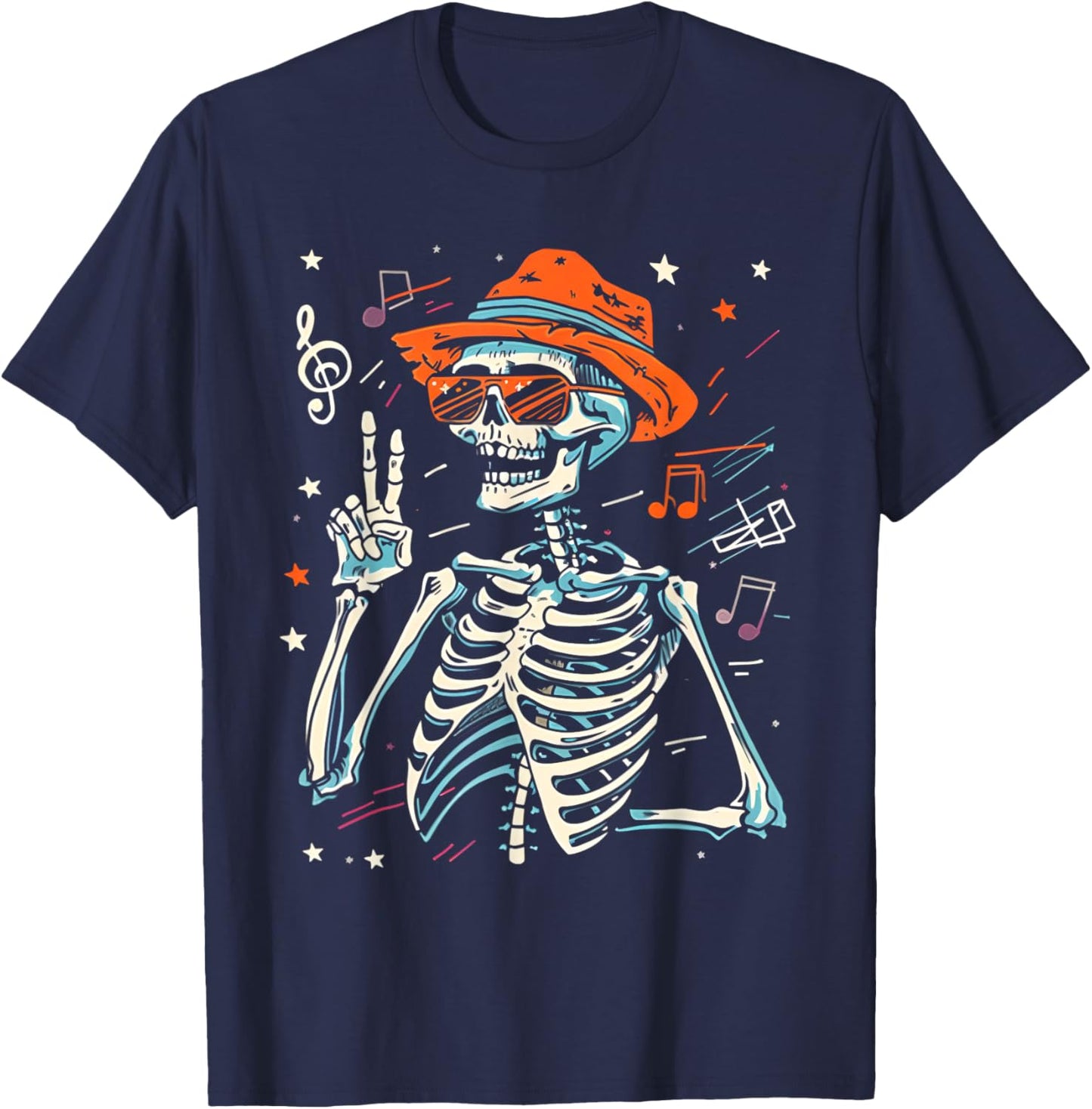 Funny Halloween Rocker Skeleton Hand Rock On Halloween T-Shirt - T-Shirt | Navy
