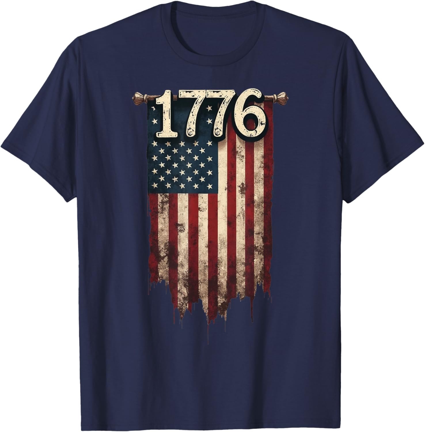 1776 Distressed American Flag Patriotic T-Shirt - T-Shirt | Navy