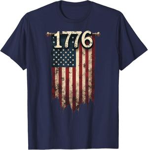 1776 Distressed American Flag Patriotic T-Shirt - T-Shirt | Navy