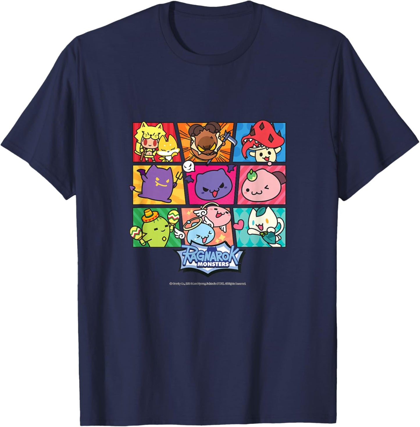 [Limited] Cute Cartoon Grid Character - Ragnarok T-Shirt - T-Shirt | Navy