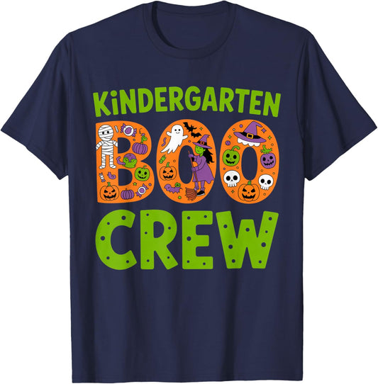 Kindergarten Boo Crew Funny Halloween Teacher Kids T-Shirt - T-Shirt | Navy