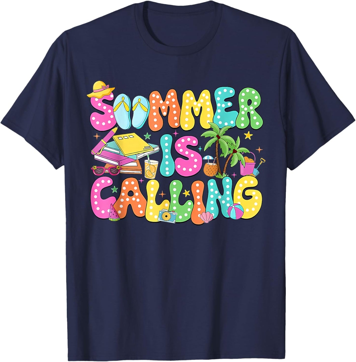 Funny Summer is Calling Teacher School’s Out Vibes Student T-Shirt - T-Shirt | Navy