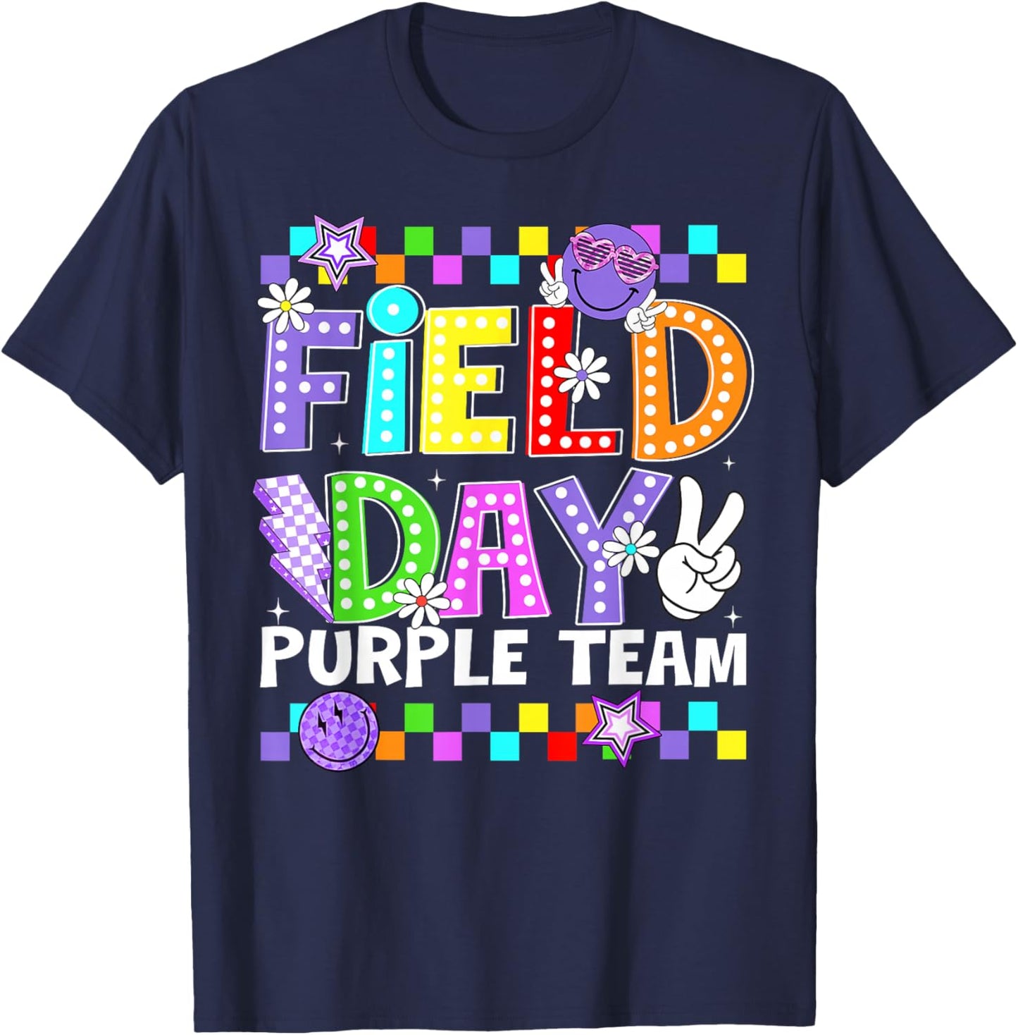Field Day Purple Team Lightning Peace Sign Men Women Kid T-Shirt - T-Shirt | Navy