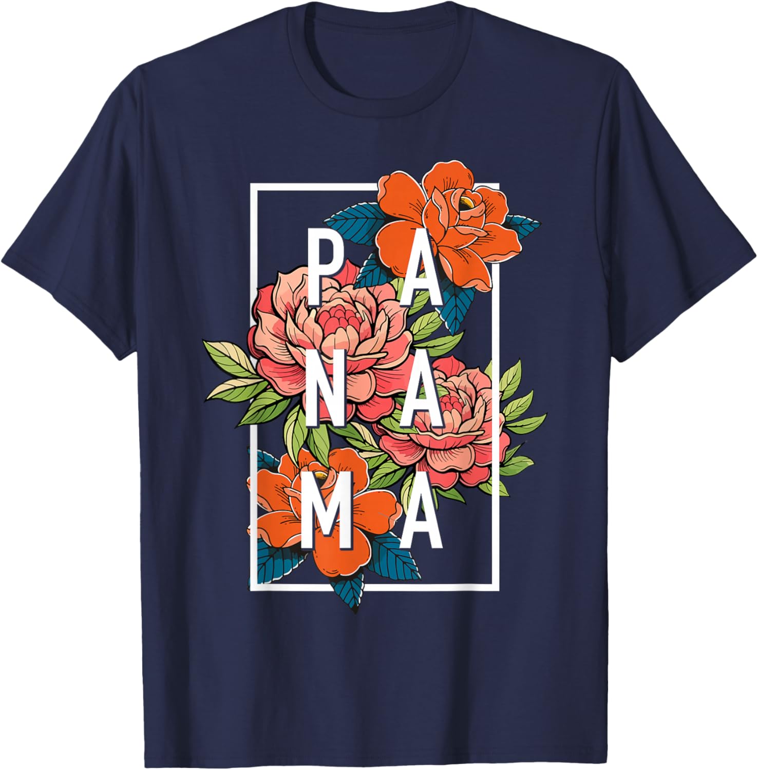Panama Flowers Roses Pride Floral Souvenir T-Shirt - T-Shirt | Navy