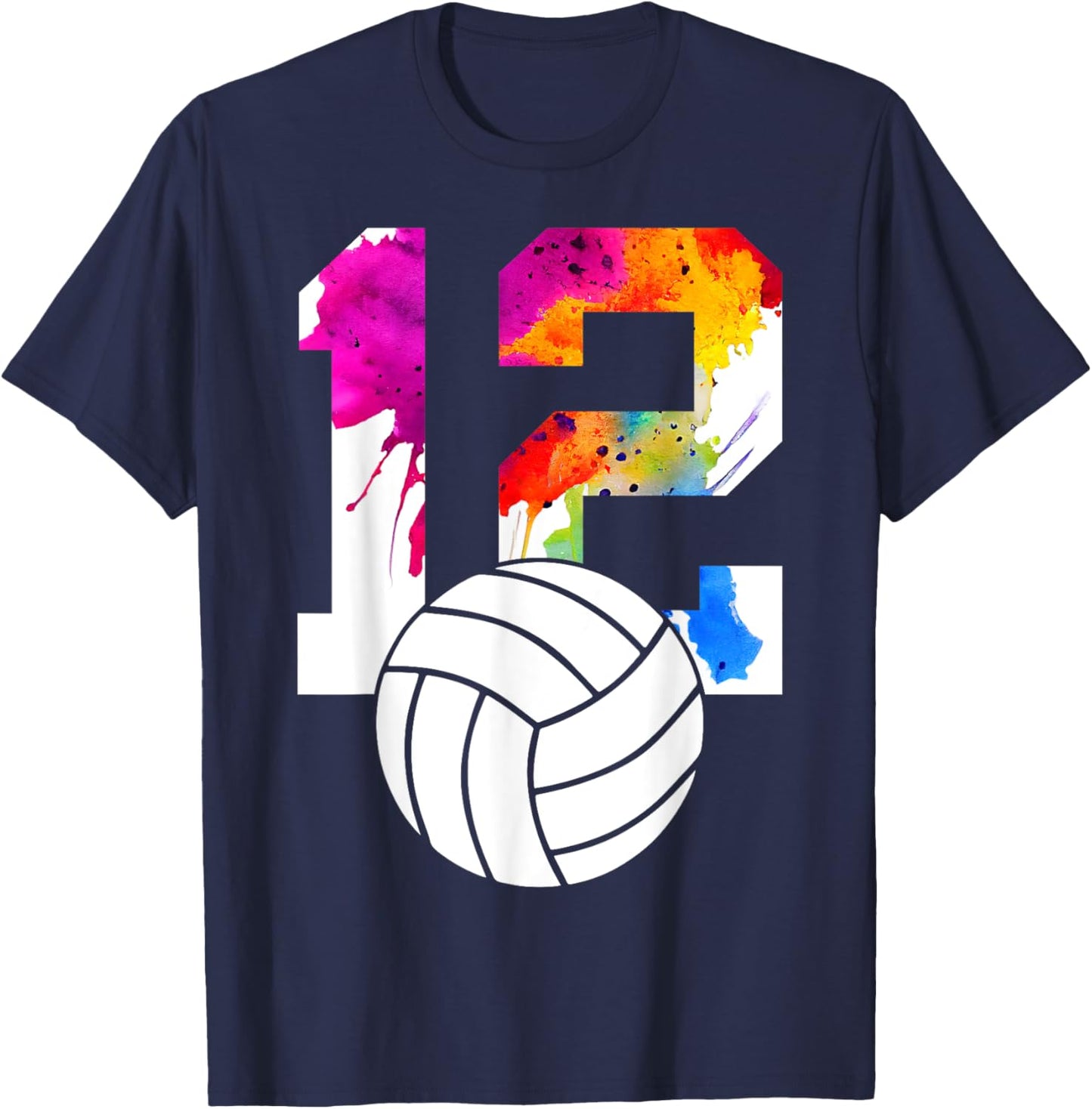 Number 12 Volleyball 12th Birthday T-Shirt - T-Shirt | Navy