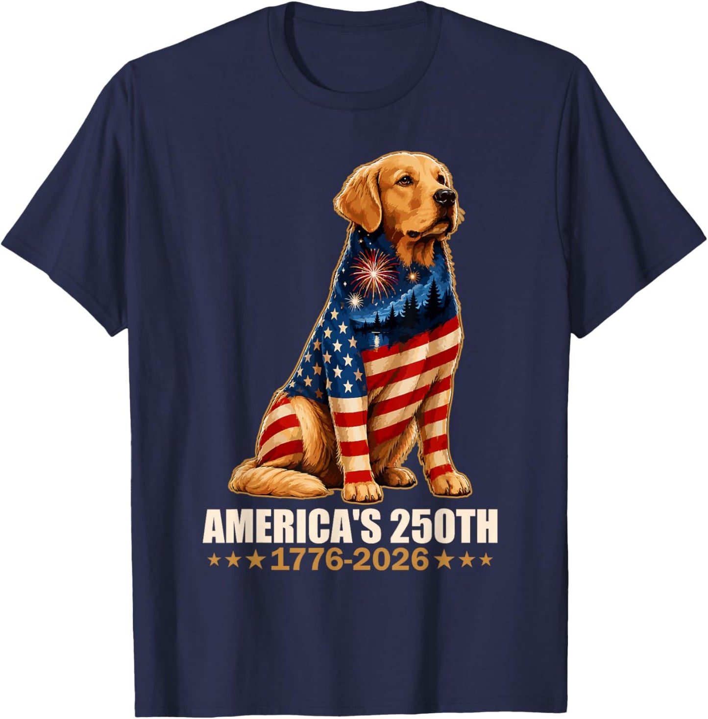 America's 250th Anniversary 1776 2026 Golden Retriever Dog T-Shirt - T-Shirt | Navy