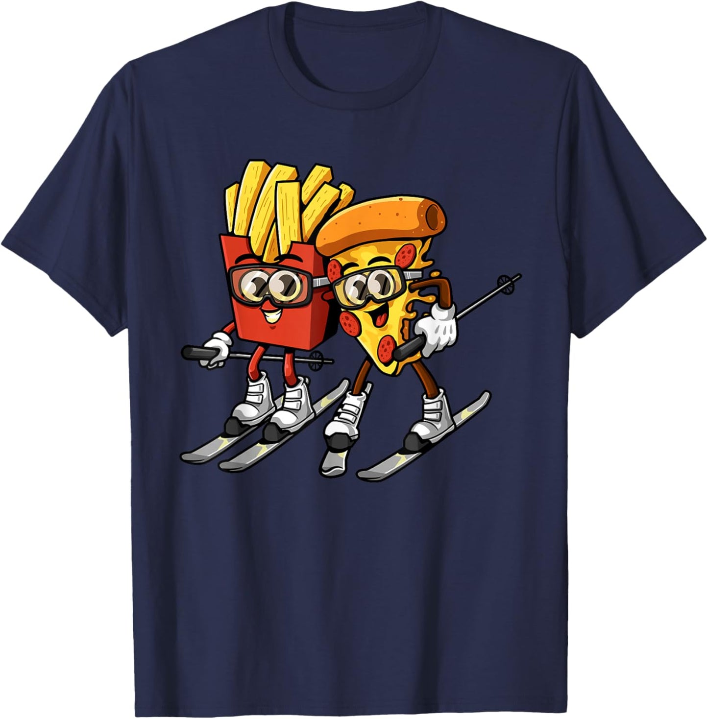 Pizza French Fries Ski Funny Skiier Fast Food Skiing Lovers T-Shirt - T-Shirt | Navy