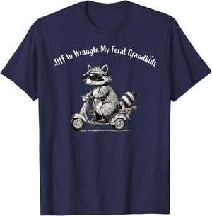 Off to Wrangle My Feral Grandkids Raccoon Grandma Grandpa T-Shirt - T-Shirt | Navy