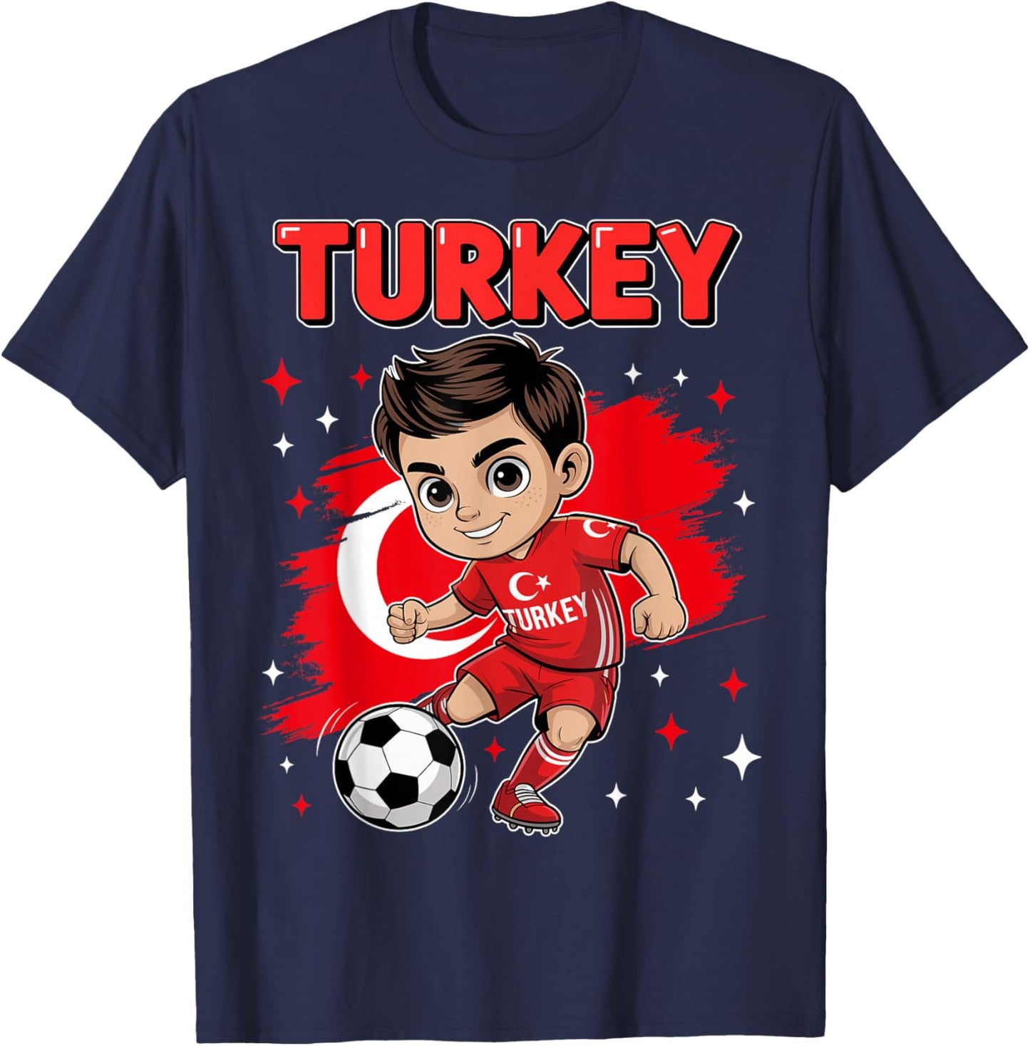 Turkey Kid Goal Cartoon Türkiye Turkish Flag for Boys Kids T-Shirt - T-Shirt | Navy