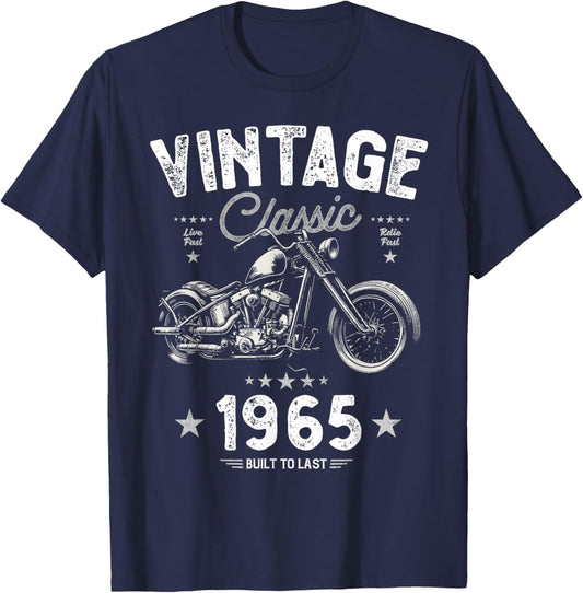 Vintage 1965 60th Birthday Classic Retro Chopper Motorbike T-Shirt - T-Shirt | Navy