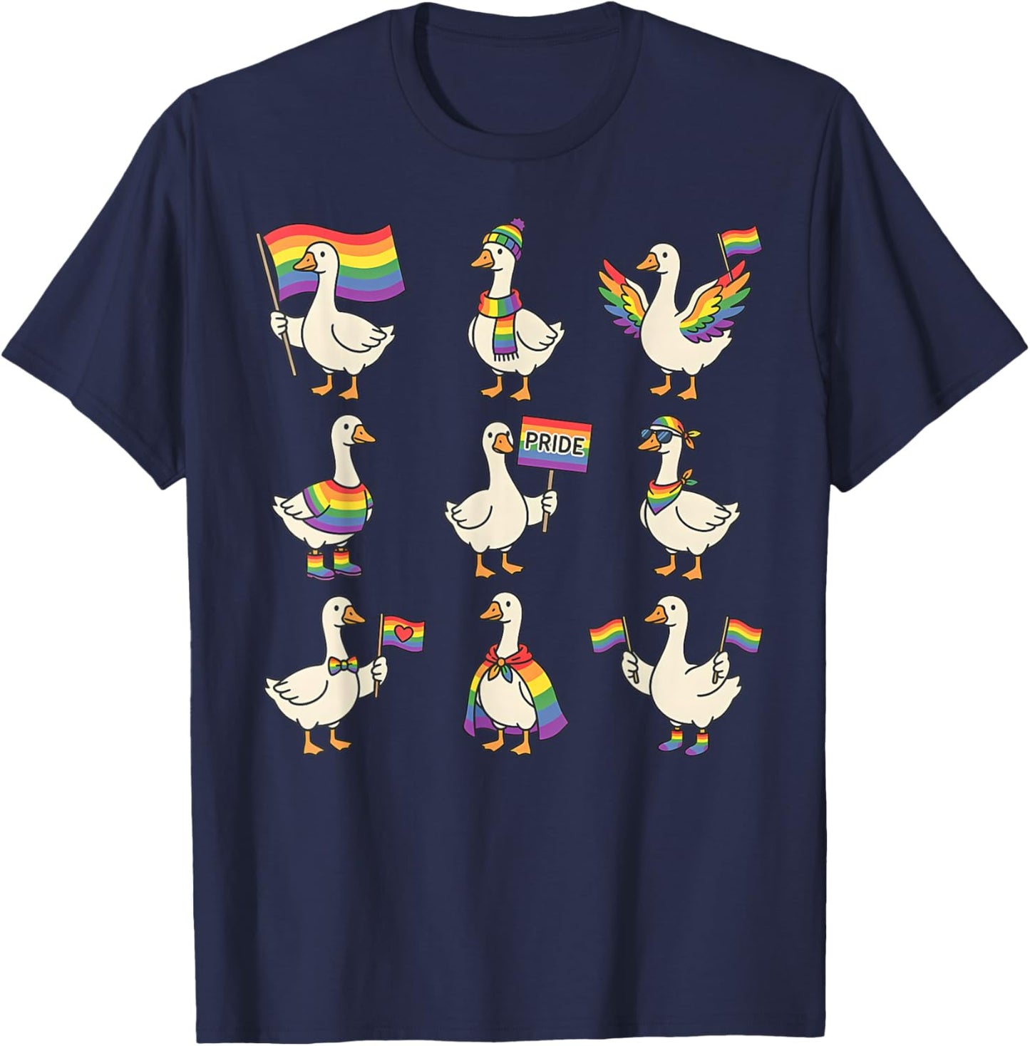 Subtle Silly Goose Rainbow Flag LGBTQ Pride Month Graphic T-Shirt - T-Shirt | Navy