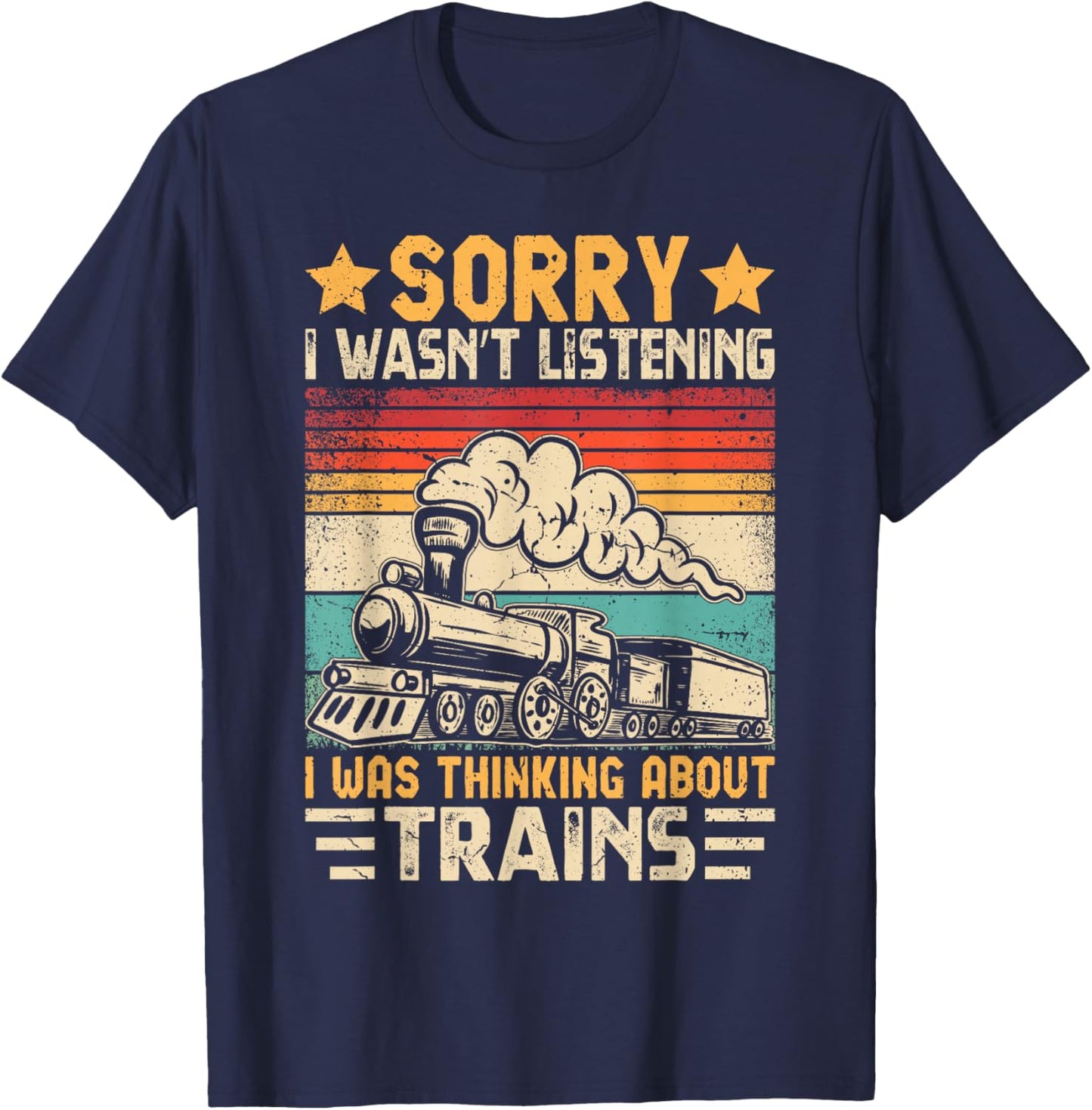 Retro Train Lover Model Railroad Conductor Funny Train , Small, Black T-Shirt - T-Shirt | Navy