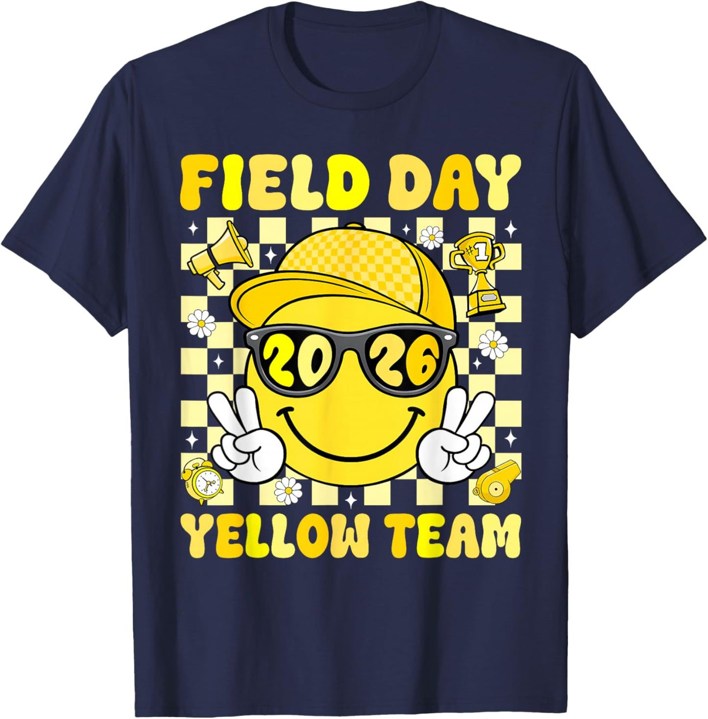 Field Day 2026 Yellow Team Smile Face Sports School Boy Kids T-Shirt - T-Shirt | Navy