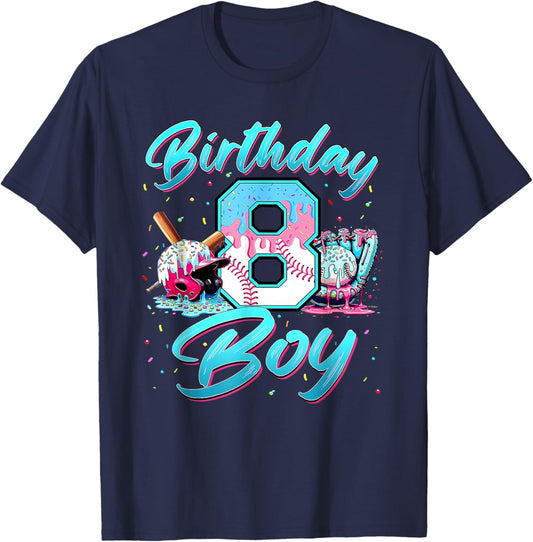 Baseball Boys Ice Cream Drip Baseball Boys Birthday 8 Youth T-Shirt - T-Shirt | Navy