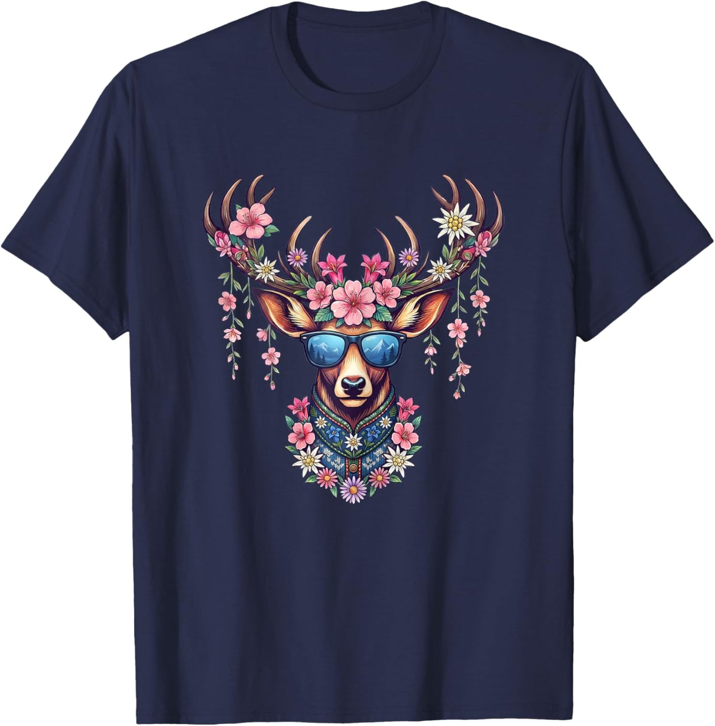 Trachtenshirt Damen Trachten Hirsch weiß Dirndl T-Shirt - T-Shirt | Navy