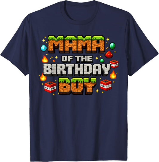 Mom Mama of The Birthday Boy Video Gamer Pixel Number T-Shirt - T-Shirt | Navy