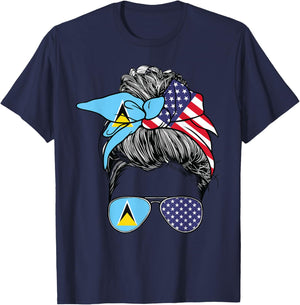St Lucian Flag St Lucia Women American USA Heritage St Lucia T-Shirt - T-Shirt | Navy
